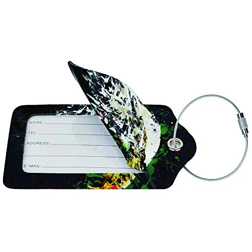Flexible Silicone Travel ID Identification Labels Set,Warm Botany on a Backdrop of Vertical Strips,Holder Zip Seal & Steel - For Suitcases - Thumbnail 3