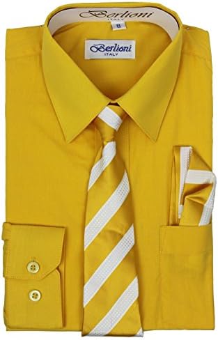 Berlioni Boys Long Sleeve Dress Shirts Tie & Hanky Many Colors