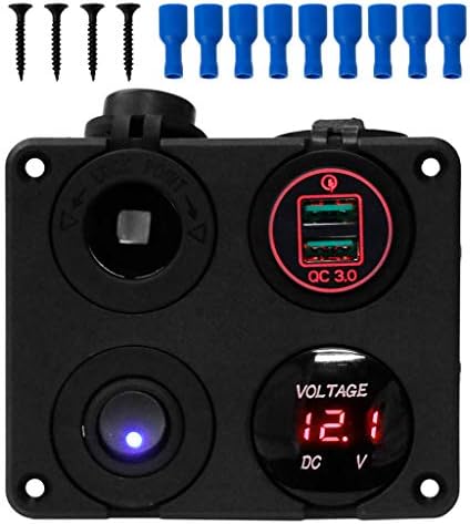 Qiuxiaoaa Dual Qc 3.0 Usb Car Charger Led Voltmeter Power Outlet Switch Panel Car Cigarette Lighter Socket For Car Boat Marin Smart Phone Tablet,Red