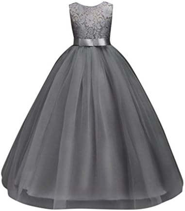 Kids Girls Flower Lace Tulle Wedding Bridesmaid Party Bowknot Dress Formal Pageant Carnival Birthday Prom Dance Ball Gown Maxi Sleeveless Dress for 1-12 Years Old