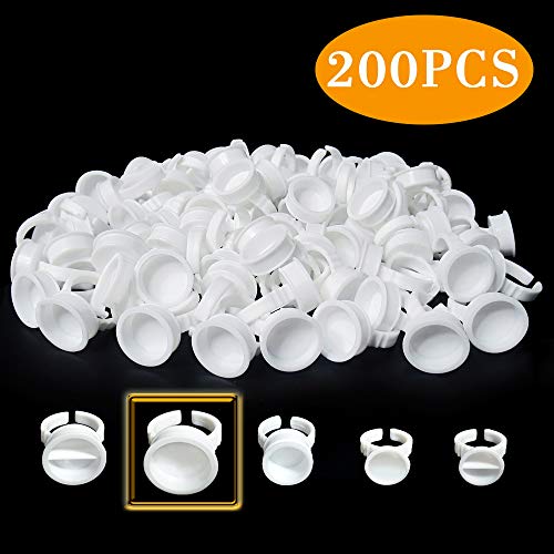Quewel Glue Rings Large 200 PCS Lash Extension Tattoo Glue Pigment Ink Rings Holder Nail Glue Rings Makeup Disposable Plastic White 5 Styles 200 Pcs,350Pcs,650Pcs (Large, 200 PCS)