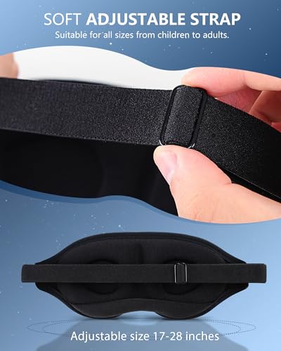 Eye Mask, 2 Pack of Super Soft and Comfortable 3D Sleep Eye Mask, 100% Blackout Sleep Aid Eye Masks for Sleeping with Adjustable Straps, Suitable for Travel and Meditation, Black