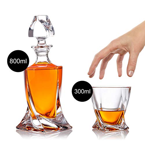 5-tlg Whisky-Set Karaffe Trinkgläser - Geschenk-Set aus Glas - Whiskey Dekanter 800ml mit 4 Whiskygläser 300ml für Rum, Scotch, Cognac - Männer Geschenk - mit Geschenkbox – Bild 6