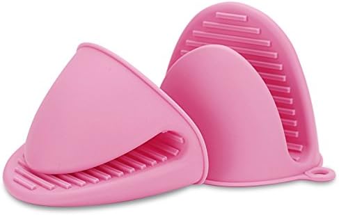 CETHIAS Oven Mini Mitts 1 Pair (2pcs), Heat Resistant Anti-scald Gloves for Cooking Pinch Grips, Pot Holder and potholder for kitchen, FDA-Approved Food-grade Silicone (Pink)