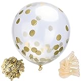 Mudder Confetti Balloons 10 Pieces 12 Inches Semi-transparent Balloons with 30 g Golden Confetti for Decorations