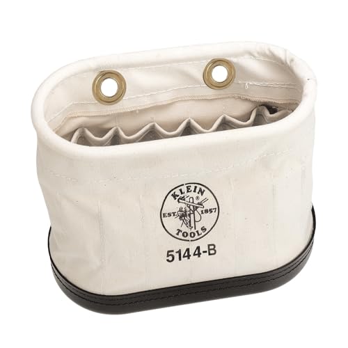 Klein Tools 5144B Canvas Bucket, Aerial Oval Tool Bucket with Polypropylene Bottom, 15 Interior Pockets