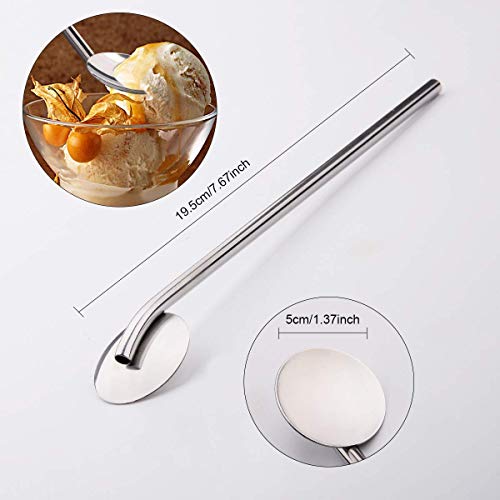Spoons Straws, AnSaw Reusable Drinking Straws, Mixing Spoon 2-in-1 Stirrer Spoon Straws UtensilÂ  w/Clean Brushes for Milkshake,Smoothies, Iced Coffee/tea, Cocktail -7.67 inches (5 Pack)