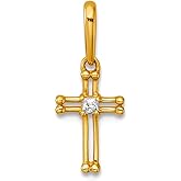 JewelryWeb 6.5mm 14k Solid Yellow Gold Polished and Beaded Cubic Zirconia Open Religious Faith Cross Pendant Necklace Pendant for Women