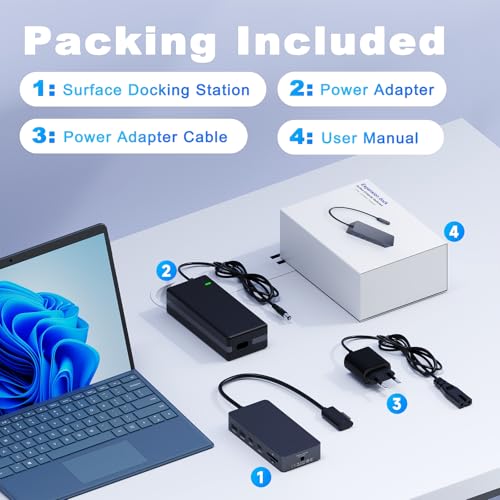 Surface Dock 11 in 1 MS Surface Pro Docking Station 4K@60Hz HDMI+VGA with Power Supply, Surface Dock Hub for Surface Pro 11/10/9/8/X/7/6/5/4/3, Laptop 6/5