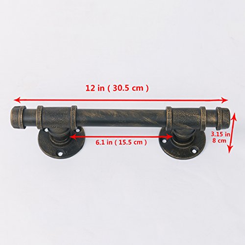 Industrial Pipe Barn Door Handles and Pulls,Antique Front/Exterior/Interior Door Cabinet Handle,Rustic Gate Handles Cast Iron Grab Bar 12in Oil Rubbed Bronze(2pcs)