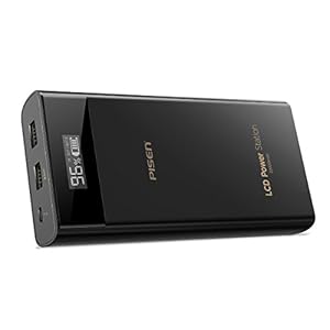 PISEN 20000mAh モバイルバッテリー 超大容量 持ち運び充電器 2USB出力ポート スマホ急速充電器LCD残量表示 汚れにくい 防災 iPhone / Android / iPad /iPod / Sonyなど対応 (ブラック)