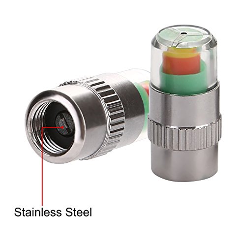 CICMOD 4pcs Car Tire Presure Monitor Valve Stem Caps with Sensor Indicators Alert Stainless Steel