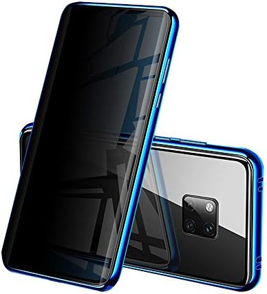 Orgstyle Case for Huawei Mate 20 Pro, Anti-Peep Magnetic Adsorption Case Double Sided Glass Pravicy Protection Metal Bumper Case Shockproof 360 Clear Anti-Peeping Case, Anti Spy-Blue
