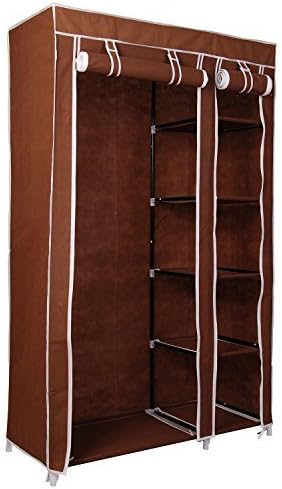 Portable Wardrobe Garment Hanger Brown Closet Organizer Storage Rack Shelves 69" Bedroom