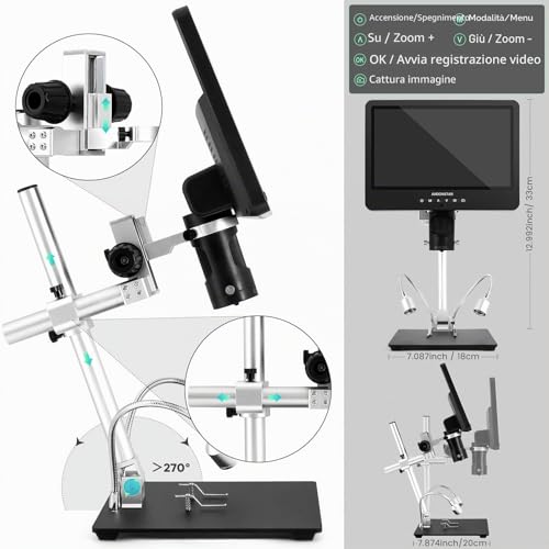 Andonstar AD249S HDMI Digital Microscope 10.1 Inch 2000x for Adults UHD Video Recorder 3 Lens 2160P Soldering Coin Biological Kit