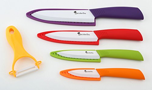 Chef Made Easy Ceramic Knife Set 9 Piece – Kitchen Knives with Case
(Knife Sheaths) – Add to Collection of Cutlery Kitchen Utensils – Use
As Bread, Vegetable and Chef Knife – (Multi-Color Set)