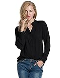 Meaneor Women Rayon Long Sleeve V Neck Button Down Casual Tees T Shirts Blouse