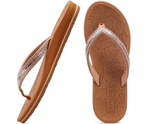 ONCAI Women's Toe Separator Flip Flops with Glitter Indoor/Outdoor Summer Swimming Pool Beach Comfort Beach Platform Comfortable Sandals Flip Flops with Orthopaedics Arch Support Size 36-43 EU