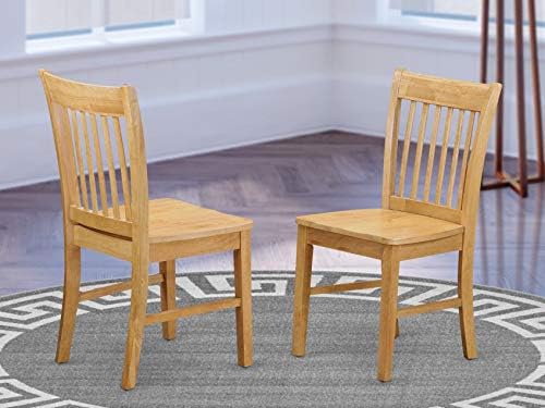 East West Furniture Nfc-Oak-W Norfolk Mid-Century Dining Chairs - Wooden Seat And Oak Solid Wood Frame Modern Dining Chair Set Of 2