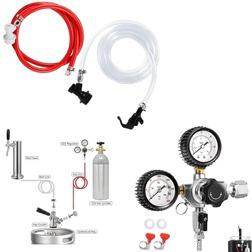 Single Output CO2 Regulator and 3FT Beer Line 5FT CO2 Line with 1 Pair Ball Lock Keg Fitting and 1 Picnic Tap