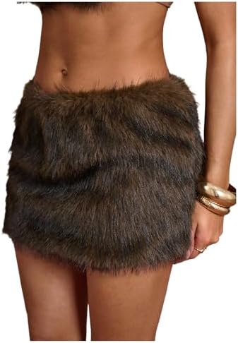 Amazon.com: Floerns Women's Faux Fuzzy Fur Low Waist Mini Skirt