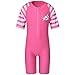 TFJH E Toddler Girls 1pcs Swimsuit Children UPF 50+ Bathing Suit Bodysuit, Pink Stripe 12A