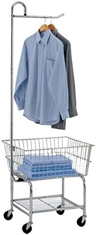 Durable Tubular Steel Laundry Center Free-Standing Chrome Finish Drying Rack with Casters for Easy Mobility and Non-Removable Wire Basket