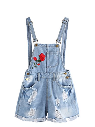 MakeMeChic Women s Ripped Distressed Denim Overall Shorts Romper 2-Blue M MakeMeChic Women s Ripped Distressed Denim Overall Shorts Romper 2-Blue M