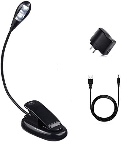 Book Lights, UNEGO Flexible LED Clip On Music Stand Light Lamp Rechargeable Reading Light Portable Travel Task Working Lights for Piano Bookwarm Bed Night Readers-Black (USB Cable Included)