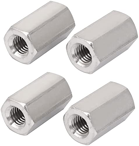 TERF® M16 (16mm) X 48mm Long Hex Coupling Nut Female Threaded Bar Rod Studding Connector Hexagonal Deep Nut For Home Office Workshop Industrial Constructor and Multi Purpose Use - Pack of 4