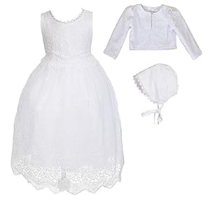 Cinda Baby-witte kanten doopjurk en muts