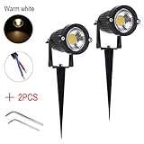ISWEES 2 Packs Bright Outdoor Garden Decor Lamp Lights 5W COB LED Landscape Driveway Wall Yard Path Lighting DC 12V with Spiked Stand, 2800K Warm White + 2pcs Allen Wrench