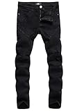 ZLZ Slim Fit Biker Jeans, Men's Super Comfy Stretch Skinny Biker Denim Jeans Pants (30, Black01)