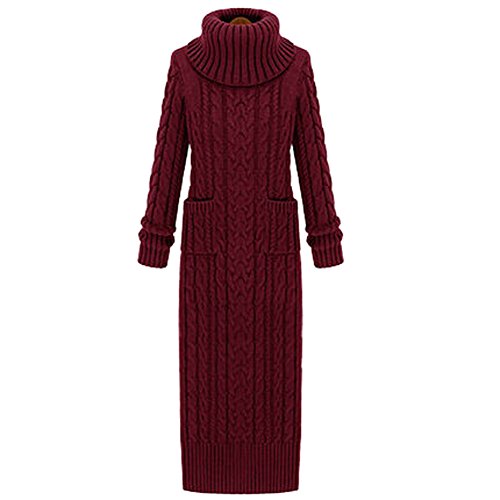 Bopstyle Women's Slim Fit Cowl Neck Long Sleeve Knit Sweater Dress (M, Wine Red)