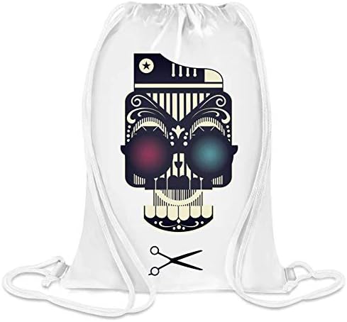 Barber Skull Custom Printed Drawstring Sack | 100% Soft Polyester| 5 Liter Capacity| Adjustable String Closure| The Stylish Bag For Every Day Use| Custom Bags By Frauen Art