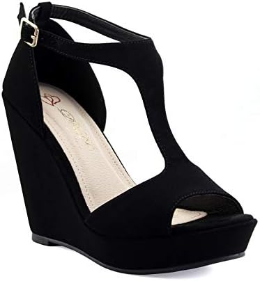 FOREVER VOGUE Narissa Women's Casual Suede Strappy Platform High Heel Wedge