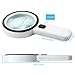 MSLAN Handheld Lighted Magnifier for Reading,Extra Large 20X Magnifying Glass with 12 Bright LED Lights,Inspection,Exploring,Hobbies and More (White)
