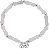 Mnyixsi Jade Bamboo Shape Beaded Jade Bracelet Bell Bamboo Bracelet Tianshan Jade Bracelet Adjustable Bangle Cuff Jewelry Gift for Women Men