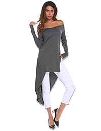 SoTeer - Blusa sexy para mujer, cuello en V, manga larga, con ranura lateral, alta y baja