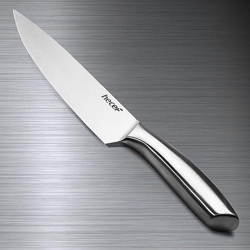 hecef Professional Kitchen Knives Set, All Stainless Steel Silver, Chef's Knife, 5 Pieces Kitchen Knife and 5 Pieces Knife Liners