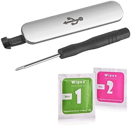 HKA USB Charging Port Cover Flap Replacement for Samsung Galaxy S5 SV I9600 G900 G900A G900V G900T G900P G900F G900H G900I (3 in 1, Silver)