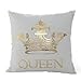 Kingla Home Gold Queen Crown Pillow Covers 18x18 inch Decorative Soft White Throw Pillow Covers Square Couch Cushion Covers
