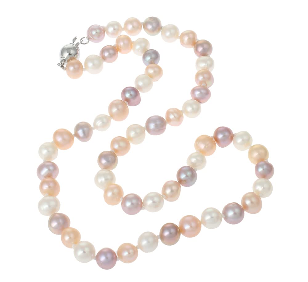 Treasure Bay Women's Pearl Necklace 7mm Natural Freshwater Pearl Necklace 46cm Colour Choice White/Pink/Black/Grey/Purple/Multicolour (Multicolour)