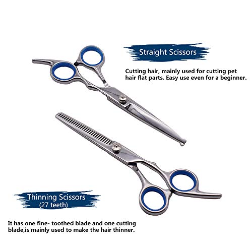 PetQoo Dog Grooming Scissors with Safety Round Tips, Heavy Duty Titanium Pet Grooming Trimmer Kit, Professional Thinning… - Image 7