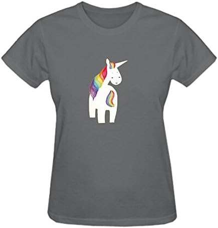 Unicorn Rainbow Graphic Tee Shirts women Crew Neck Grey