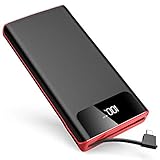 Portable Charger Power Bank 25000mAh - High Capacity with Built-in Cable External Battery Pack with LCD Digital Display/LED Lights,3 USB Output & Dual Adapter Compatible Android Phone,Tablet and More