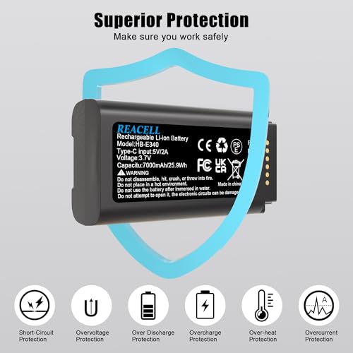 REACELL 7000mAh Rechargeable Battery Compatible for Eufy E340 C31 Video Doorbell, 3.7V Backup Battery Long-Lasting, Quick-Release, Easy to Install and Remove, Pack with USB-C Cable (2026 New Version)