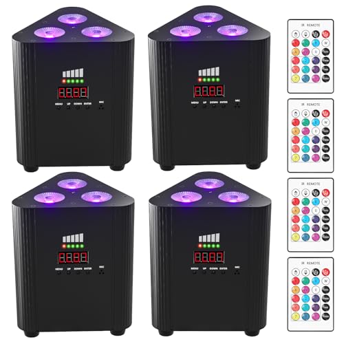 Rechargeable Wireless Par Lights 3X4W LED Uplighting RGBW 4 in 1 Stage Lights Battery Powered Remote and DMX Control Uplights for Events Party DJ Live Show Wedding Church 4Packs