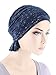Womens Ruffle Chemo Hat Beanie Scarf, Turban Head Wrap for Cancer Heather Navy Blue