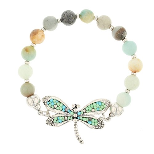 Violet & Virtue Women's Multi Beaded Stretch Bracelet With Animal Pendant (Dragonfly)